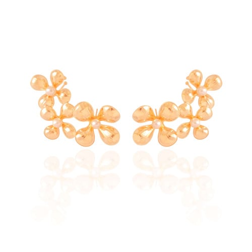 Ear Cuff Flores Pérolas 5.2 cm Banhado a Ouro 18K
