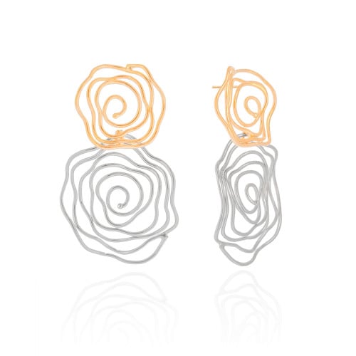 Brinco Flor Dupla Orgânica Mix de Banhos 6.3 cm Banhado a Ouro 18K