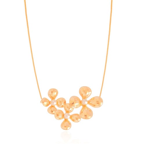 Gargantilha Veneziana Flor Pérola Banhado a Ouro 18K - 45 cm
