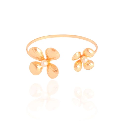 Bracelete Flor Pérola Banhado a Ouro 18K