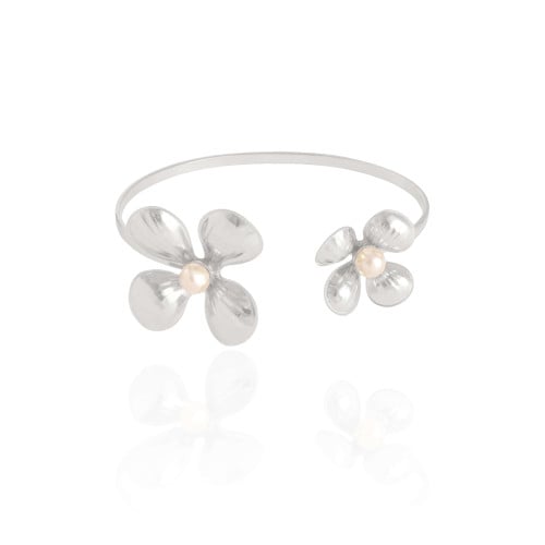 Bracelete Flor Pérola Ródio Branco