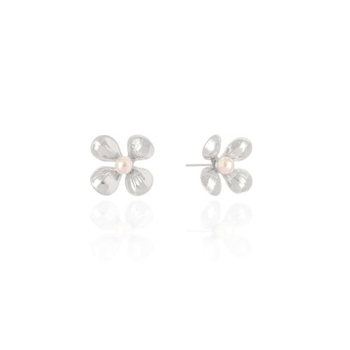 Brinco Flor Pérola 1.9 cm Ródio Branco