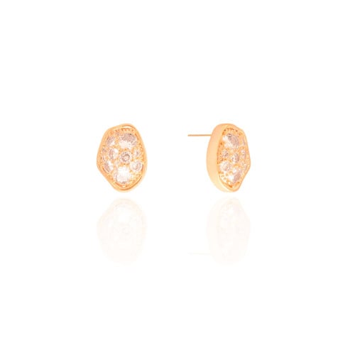 Brinco Orgânico Cravejado Cristal 1.7 cm Banhado a Ouro 18K