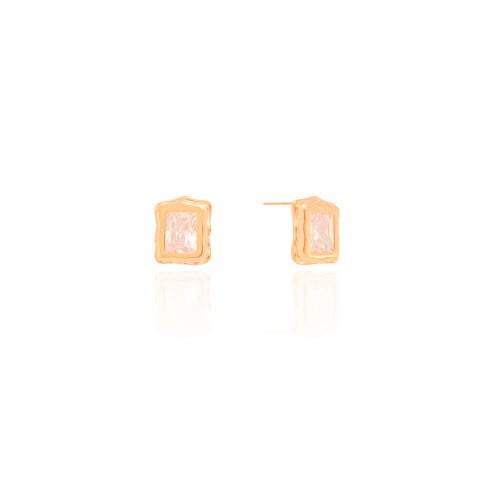 Brinco Retangular Detalhado Cristal Banhado a Ouro 18K