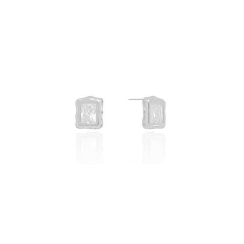 Brinco Retangular Detalhado Cristal Ródio Branco