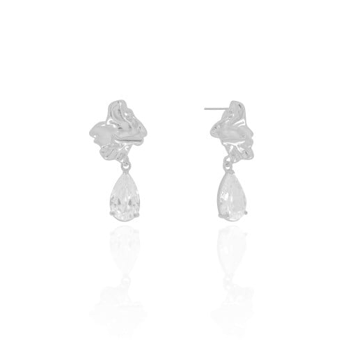 Brinco Orgânico Gota Cristal 3.2 cm Ródio Branco