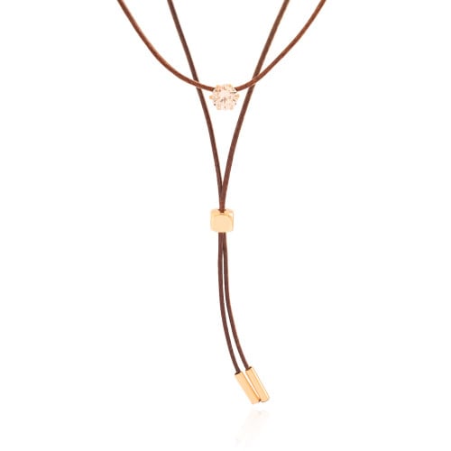 Gargantilha Dupla Gravata Fio Coreano Ponto de Luz Cristal Banhado a Ouro 18K - 35 cm