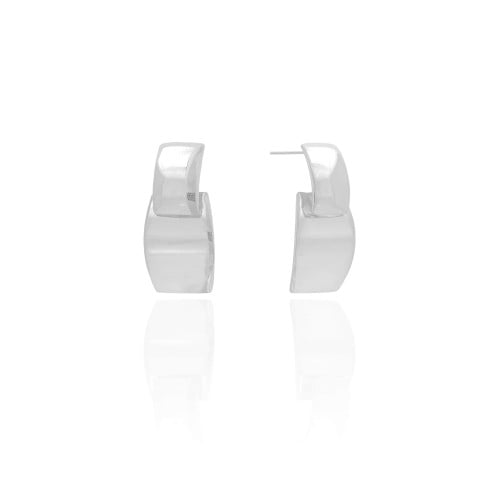 Brinco Retângulos Abaulados Lisos 2.7 cm Ródio Branco