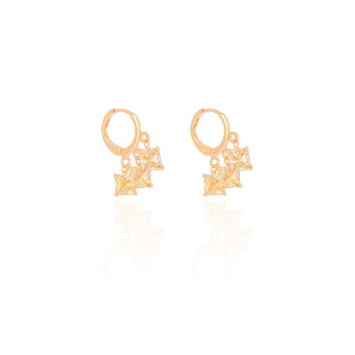 Brinco Argola Click Quadrados Citrino 2.2 cm Banhado a Ouro 18K