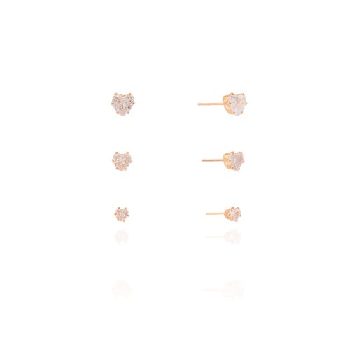 Trio Coração Cristal Banhado a Ouro 18K