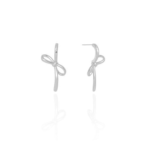 Brinco Laço Liso 3.0 cm Ródio Branco