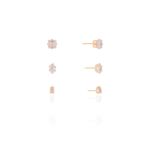 Trio Geométrico Cristal Banhado a Ouro 18K