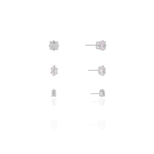 Trio Geométrico Cristal Ródio Branco