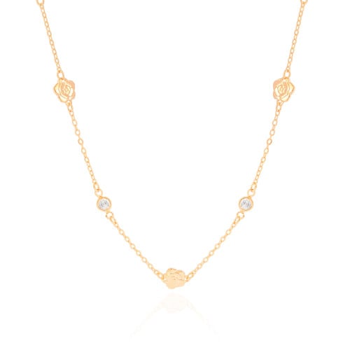 Choker Flores Pontos de Luz Cristal Banhado a Ouro 18K