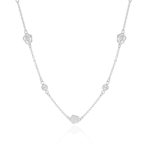 Choker Flores Pontos de Luz Cristal Ródio Branco