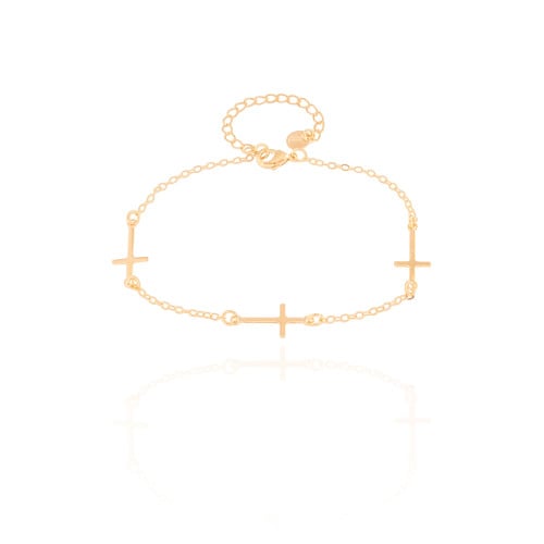 Pulseira Elos Cruz Lisa Banhado a Ouro 18K