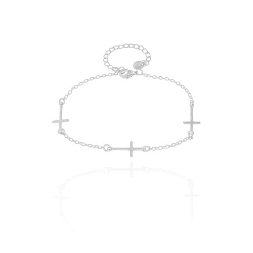 Pulseira Elos Cruz Lisa Ródio Branco