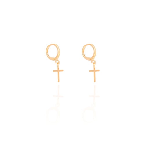 Brinco Argola Click Cruz 2.6 cm Banhado a Ouro 18K