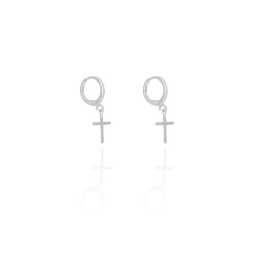 Brinco Argola Click Cruz 2.6 cm Ródio Branco