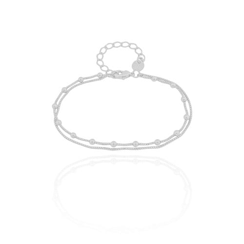 Pulseira Dupla Veneziana Bolinhas Ródio Branco