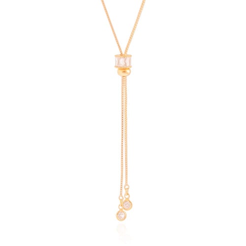 Gargantilha Gravata Baguetes Cristal Banhado a Ouro 18K