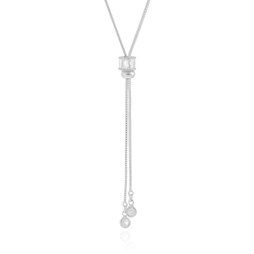 Gargantilha Gravata Baguetes Cristal Ródio Branco