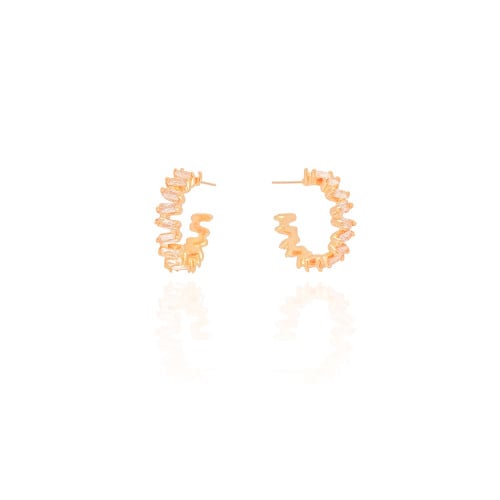 Brinco Argola Baguetes Cristal 1.6 cm Banhado a Ouro 18K