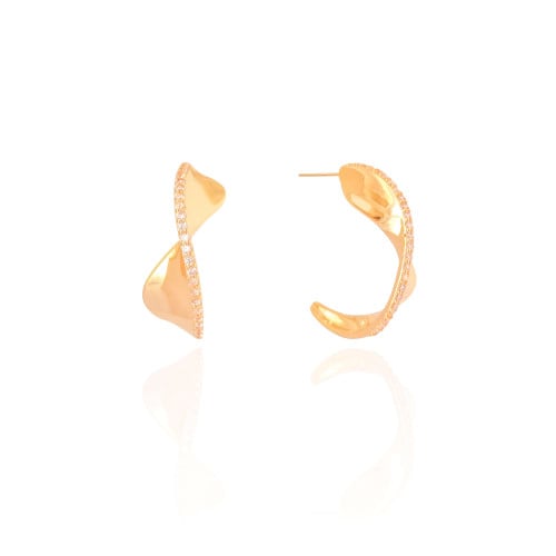 Brinco Argola Torcida Cravejada Cristal 2.8 cm Banhado a Ouro 18K