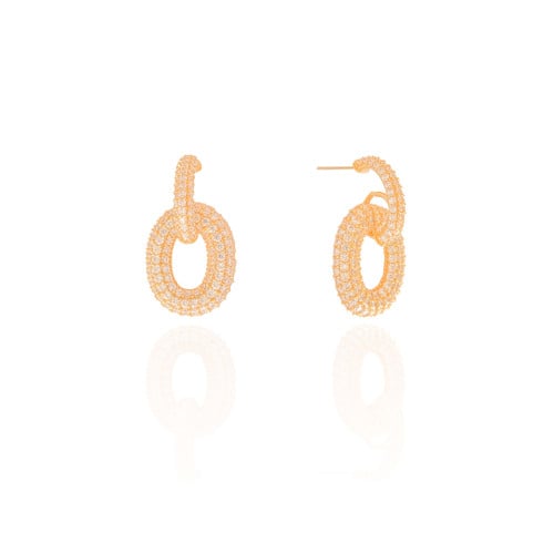 Brinco Palito Oval Cravejado Cristal Banhado a Ouro 18K