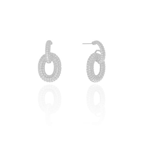 Brinco Palito Oval Cravejado Cristal Ródio Branco