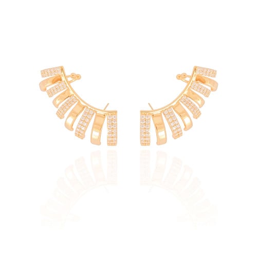 Ear Cuff Filetes Cravejados Cristal Banhado a Ouro 18K