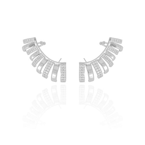 Ear Cuff Filetes Cravejados Cristal Ródio Branco