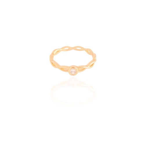 Anel Entrelaçado Ponto de Luz Cristal Tamanho 16 Banhado a Ouro 18K