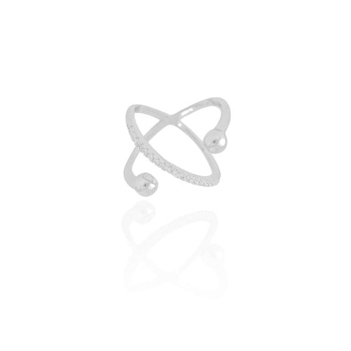 Anel X Bola Lisa Cravejado Cristal Tamanho 22 Ródio Branco