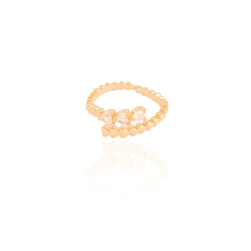 Anel Ajustável Corações Cristal Tamanho G Banhado a Ouro 18K