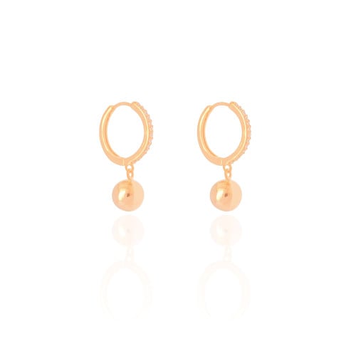Brinco Argola Click Bola Lisa Cravejado Cristal 2.7 cm Banhado a Ouro 18K