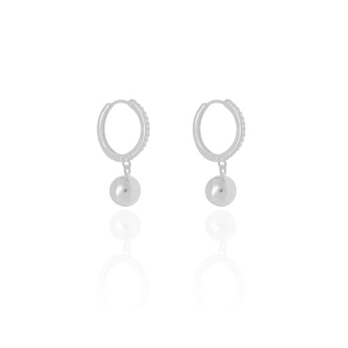 Brinco Argola Click Bola Lisa Cravejado Cristal 2.7 cm Ródio Branco