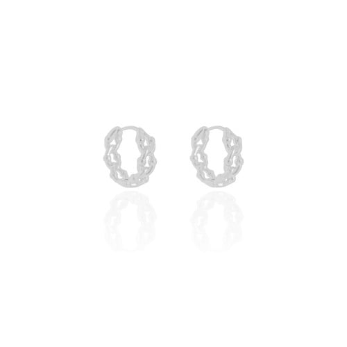 Brinco Argola Click Elos Bolinhas 1.5 cm Ródio Branco