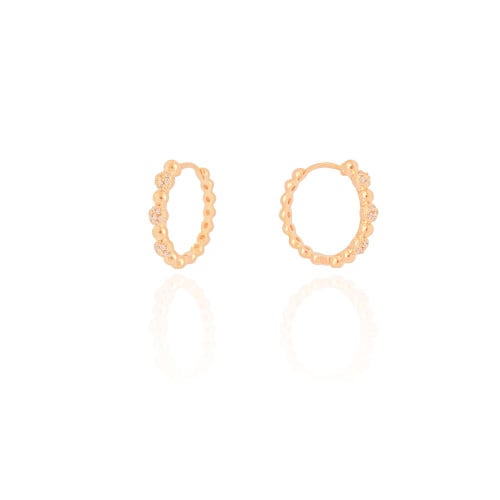Brinco Argola Click Bolinhas Lisas e Cravejadas Cristal 1.8 cm Banhado a Ouro 18K
