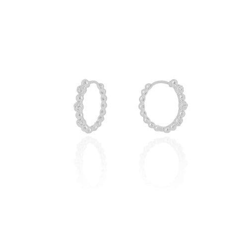 Brinco Argola Click Bolinhas Lisas e Cravejadas Cristal 1.8 cm Ródio Branco