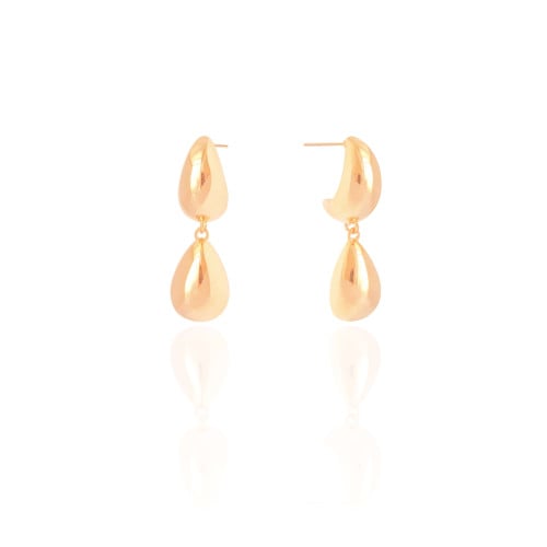 Brinco Gota Dupla Lisa 3.1 cm Banhado a Ouro 18K