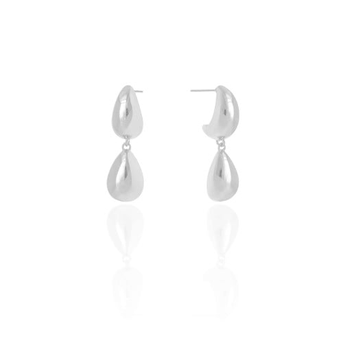 Brinco Gota Dupla Lisa 3.1 cm Ródio Branco
