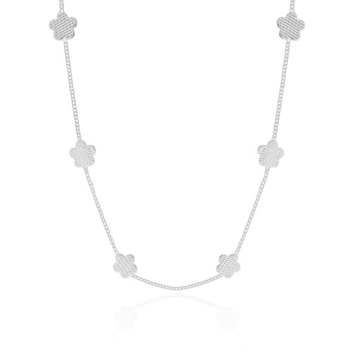 Choker Flores Texturizadas 8 mm Ródio Branco