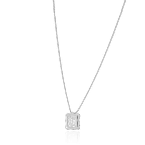 Gargantilha Veneziana Retângulo Orgânico Cristal Ródio Branco - 45 cm