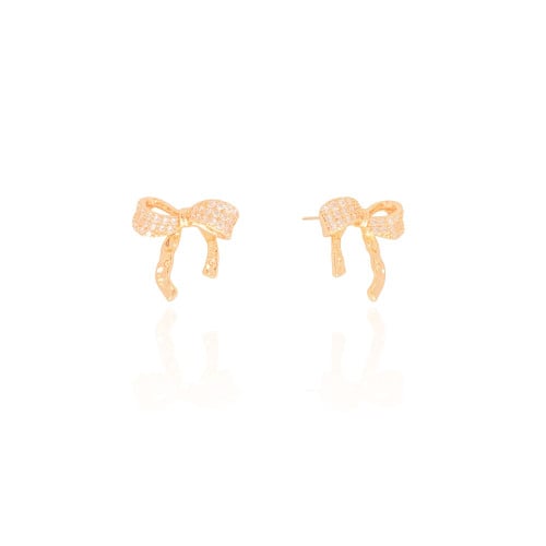 Brinco Laço Orgânico Cravejado Cristal 1.8 cm Banhado a Ouro 18K