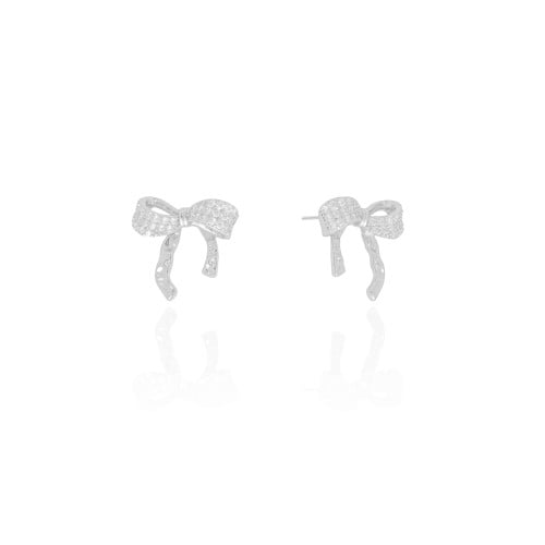 Brinco Laço Orgânico Cravejado Cristal 1.8 cm Ródio Branco