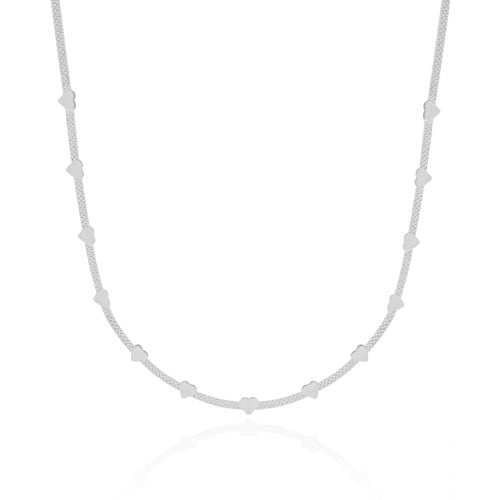 Choker Fita Corações Lisos Ródio Branco