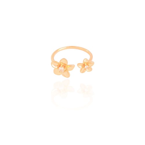 Anel Ajustável Flor Ponto de Luz Cristal Tamanho G Banhado a Ouro 18K