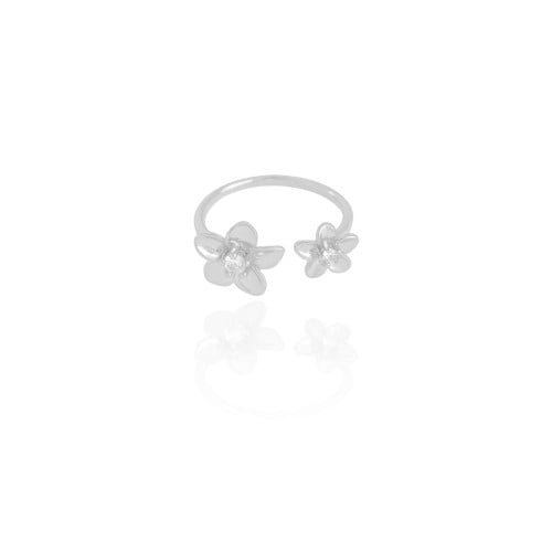 Anel Ajustável Flor Ponto de Luz Cristal Tamanho G Ródio Branco