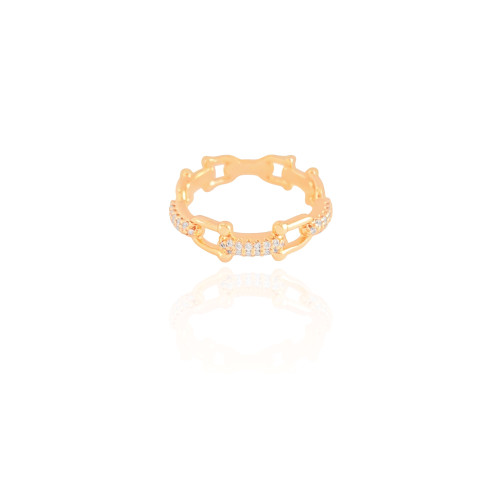 Anel Elos U Cravejado Cristal Tamanho 12 Banhado a Ouro 18K